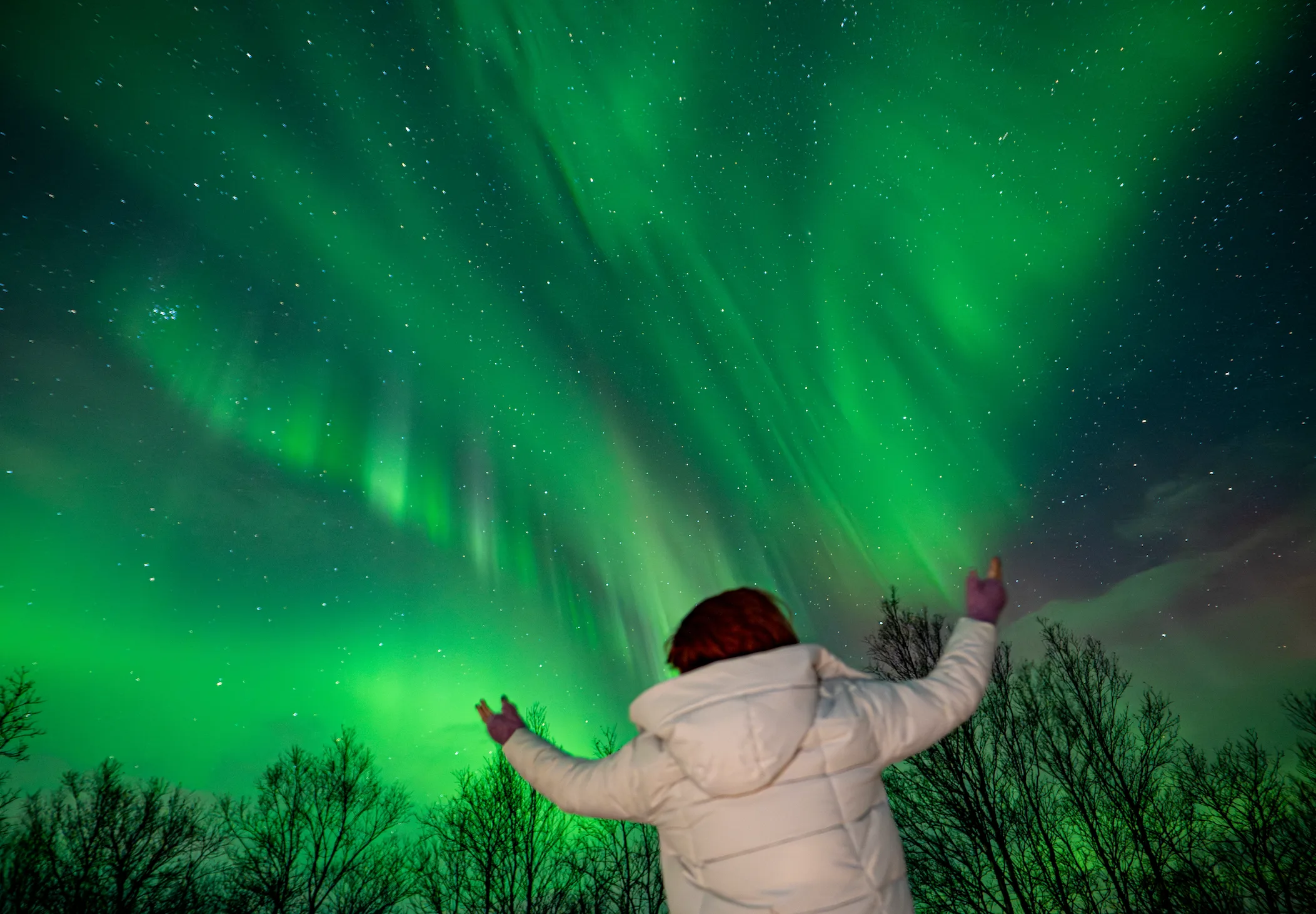 Northern lights over the Batareysky waterfall Teriberka Murmansk